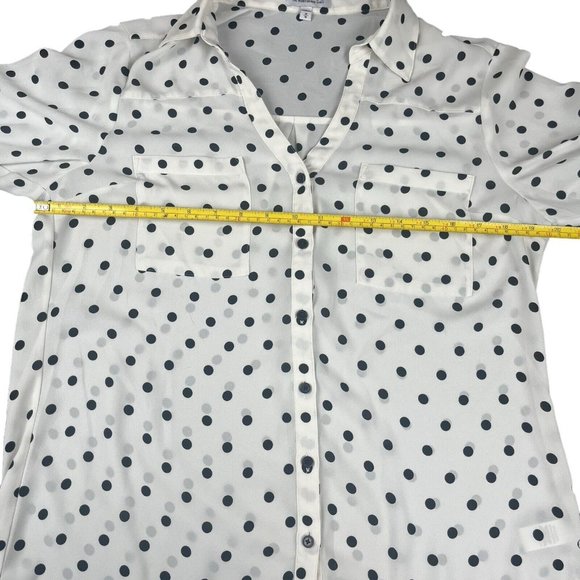Express Lot Of 2 Blouses Shirts Black White Polka Dot Portofino Green Women's M - Picture 8 of 16